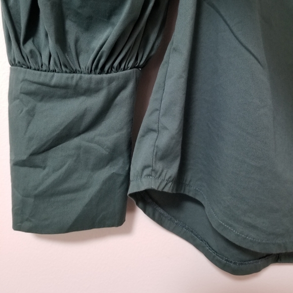 Zara Green Puff Sleeve Button Back Blouse Long Sleeve Cotton Poplin Size XS - Picture 6 of 11